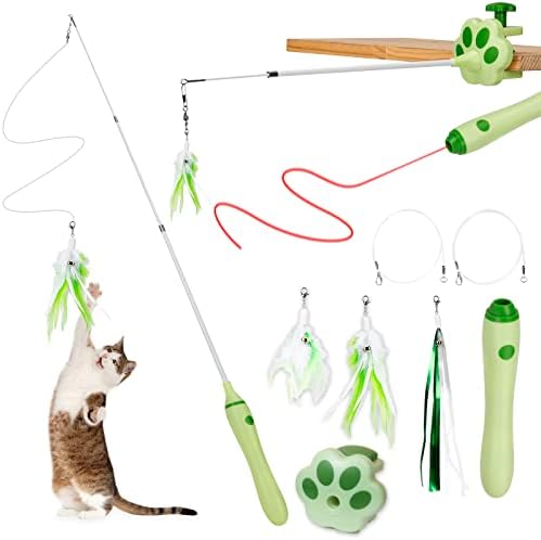 BEBOBLY 3-in-1 Retractable Cat Wand Toy for Indoor Cats Interactive Cat Feather Toys