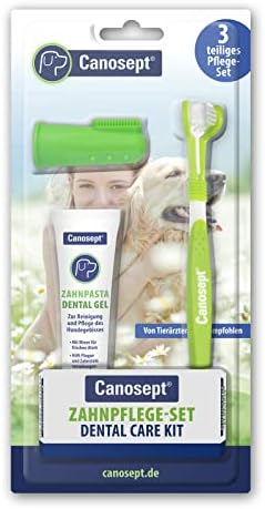 Canosept Dog Dental Care Kit (3 Pieces) - Dog Toothbrush, Toothpaste & Finger Brush - Peppermint Flavor Dog Teeth Cleaning Products - Plaque Remover & Breath Freshener