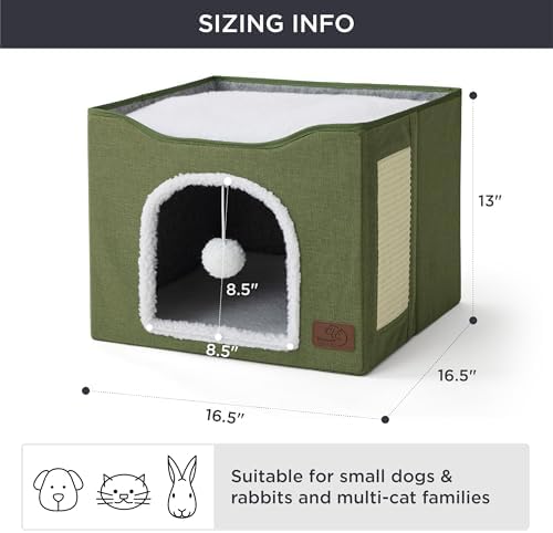 Bedsure Cat House Bed for Indoor Cats with Fluffy Ball and Scratch Pad