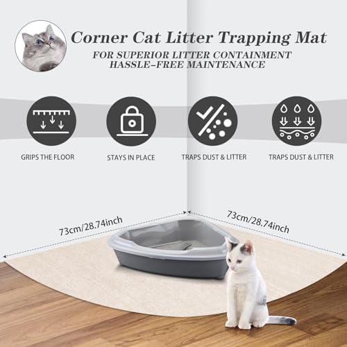 Tinideya 2 Pcs Corner Cat Litter Mat Waterproof Litter Box Mat, Beige White
