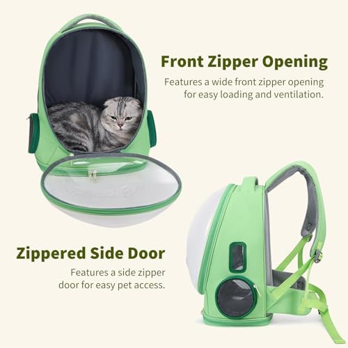 PETCUTE Cat Backpack Carrier,Transparent Space Capsule Dog Hiking Backpack with Safety Hook,Small Pet Carrier for Cats Puppies,Airline Approved Travel Bag for Travel Hiking Walking Camping,Green