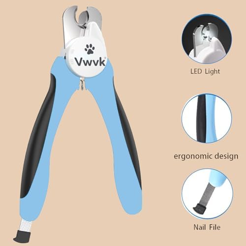 Dog Nail Clippers with Light, Professional Toenail Clippers for Thick Toenails, LED Illuminated Pet Nail Trimmer to See Bloodline, Safety Guard & Blade Lock, for Dogs & Cats