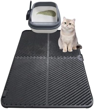 Silicone Cat Litter Mat,Extra Large Litter Trapping Mat,Waterproof Litter Box Mat for Floor,Easy Clean,Non-Slip Litter Catcher Mat,Cat Supplies Needs (Black, 31x23x0.26 in)
