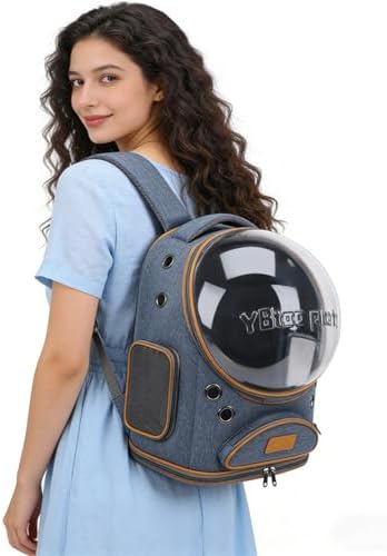 Cat Backpack Carrier, Breathable Cat Carrier Large Space Bubble Pet Backpack for Small Dog and Large cat up to 18lbs, Transparent & Foldable Pet Carrier for Travel Hiking (Blue)