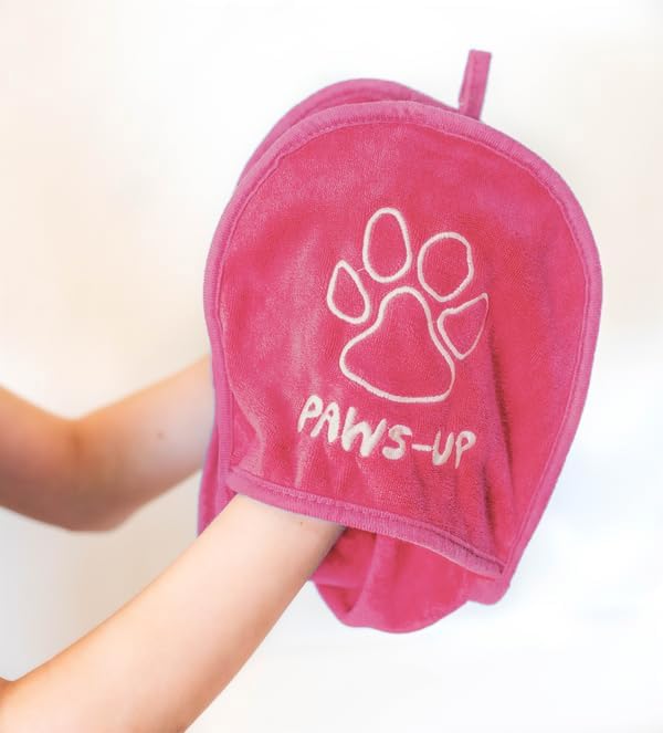 Paw Cleaning Towel for Dogs Dual Hand Pockets removes Dirt and Mud Absorbent Cotton Blend Also Great for Drying. Pink
