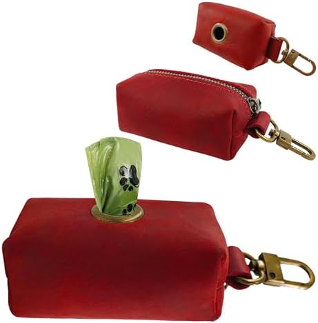 HIFA Genuine Leather Dog Waste Holder - Soft Touch Rustic Leather, Metal Clips and Easy Access to Pet Waste Bags - Dog Poop Bag Dispenser for Outdoor Walking