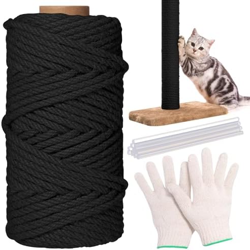 Natural Sisal Cat Rope for Posts, 1/4in ×164ft, Black
