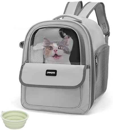 Cat Backpack Carrier for Travel & Hiking - Large Space, Durable & Breathable Pet Carrier for Cats & Small Dogs - Anti-Scratch, Escape-Proof Design (Grey, Large)