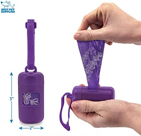 Best Pet Supplies Dog Poop Bag Holder Leash Attachment with Reusable Dispenser for Travel, Walking, Park, and Outdoor Use, Durable with Clip-On - Purple, Pack of 2, Plastic Dispenser w/30 Bags