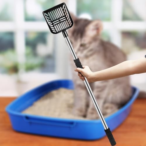 32 Inch Cat Litter Scooper Metal Long Handle Cat Litter Scoop, Black