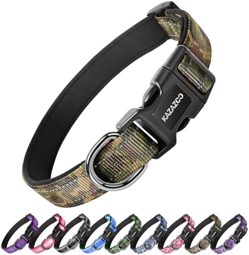Kazazoo Medium Dog Collar, Reflective Nylon Collar,No Pull,Soft Neoprene Breathable & Quick Release Buckle Dog Collars for Bulldog,Husky,Border Collie camo-M