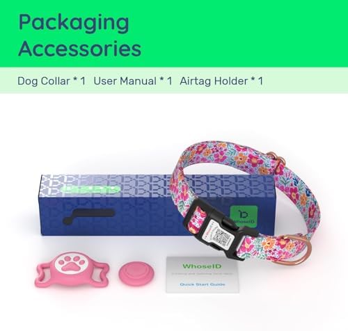 Airtag Dog Collar,with Waterproof airtag Holder，Original Stylish Cute Pattern Design.QR Code ID Buckle，Comfortable Soft Cotton for Small Medium Large Dogs