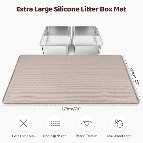 Silicone Cat Litter Mat for Litter Box 70”x45” Large Cat Mat, Khaki