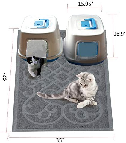 PetLike Cat Litter Box Mat, Thick Kitty Litter Trapping Mat, Durable,Waterproof &Washable with Non-Slip Backing, Soft on Kitty Paws and Easy to Clean, BPA Free 47x35,Light Grey
