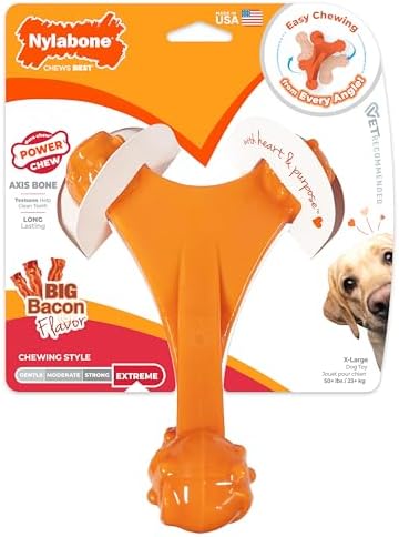 Nylabone Power Chew Axis Bone Chew Toy for Dogs, Dog Toys for Aggressive Chewers, Bacon Flavor, X-Large/Souper - 50+ lbs. (1 Count)