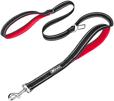 PoyPet 5 Feet Dog Leash with 2 Cushioned Handles (Red)