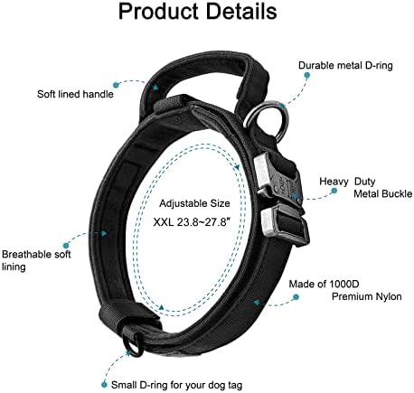 Tactical Dog Collar and Leash Set with Handle for Large Dogs
