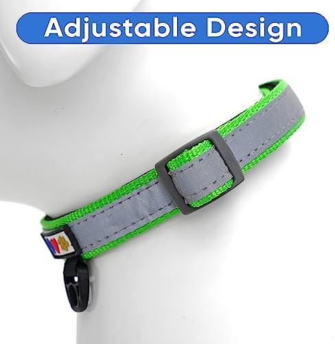 Pawtitas Personalized Padded Reflective Puppy Collar with Name Phone Number - Adjustable Customized Green Large Dog Collar