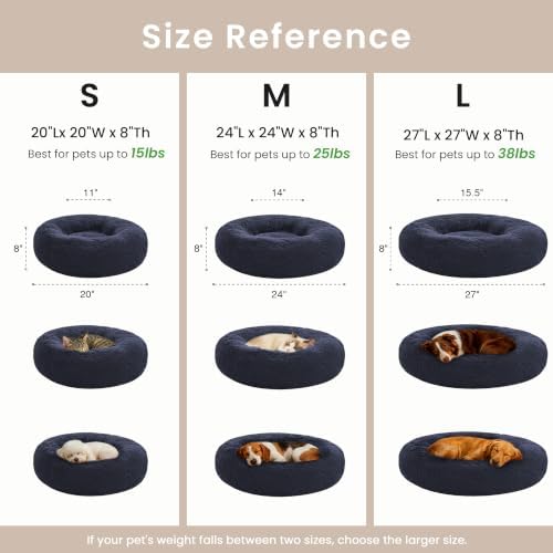Love's cabin Calming Cat Bed for Indoor Cats, Anti-Anxiety Donut Round Dog Bed, Fluffy Faux Fur Washable Pet Bed for Small Medium Dogs and Cats, Navy, 20in
