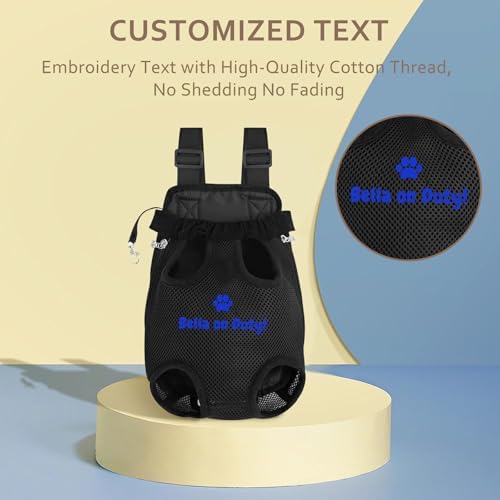 Personalized Dog Carrier Backpack with Name Embroidery, Adjustable Front-Facing Legs-Out Design, Custom Dog Carrier Bag with Breathable Tail Hole & Chest Support for Small/Medium Dogs (Black, Medium)