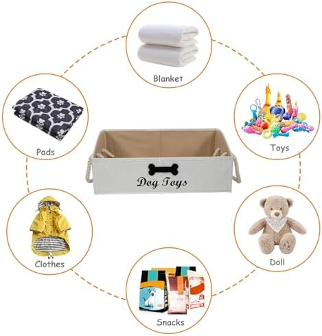 Geyecete Large Dog Toys Storage Bins-Foldable Fabric Trapezoid Organizer Boxes with Cotton Handle,Can be Personalized,Collapsible Basket(Beige-Dog)