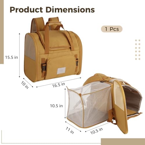Expandable Pet Backpack Carrier with Ventilated Mesh Top Sides, Folding Travel Backpack with Shoulder Straps Quick-Release Waist Strap Luggage Wrap for Cats Small Dogs Puppies