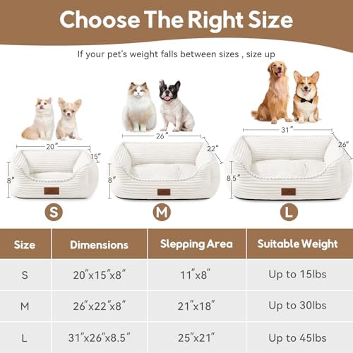 Zerbuger 20in Cream Rectangle Cat Dog Bed Machine Washable Sleeping Sofa