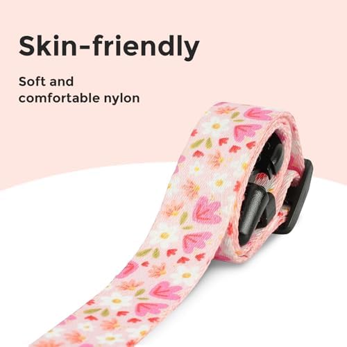 Kazazoo Dog Collar Cute and Soft Nylon Puppy Collar Girl, Adjustable Dog Collars for Large Dogs, Pink Flowers-L