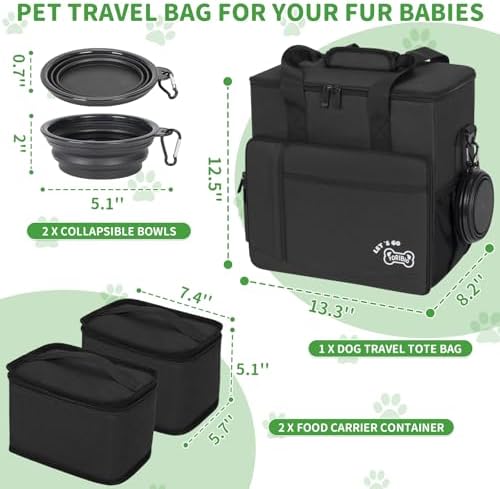 TORIBIO Large Dog Travel Bag for Supplies with Food Bowl