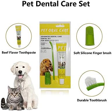 Puppycute 2 Pack Pet Toothbrush and Toothpaste for Dogs & Cats, Best Soft Silicone Pet Finger Toothbrush for Small Dogs Puppy Doggy, Dog Toothpaste Beef Flavor