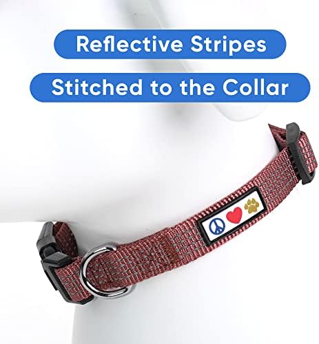 Pawtitas Reflective Dog Collar for Large Dogs – Adjustable Nylon Collar with Quick-Release Buckle | Fits Neck 16–26 in | Night Safety Training Collar | L | Marsala