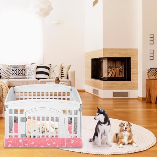 Marsui Dog Playpen Bottom Pad, Pink, Dog Paw Bone Print