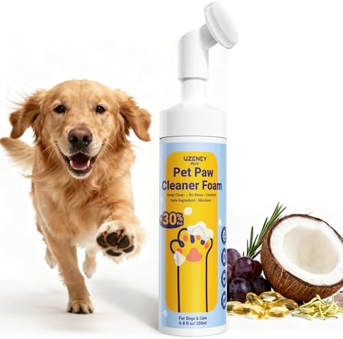Dog Paw Cleaner, No-Rinse Pet Paw Washer, Unscented, Larger 7oz Waterless Foam Foot Cleanser for Large and Small Dogs&Cats, Safe and Pet Friendly for Dirty Paw Deep Cleaning