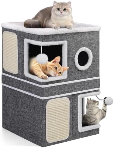 Shikha 2 Story Cat House beds for Indoor Cats with Scratch Pads Grey