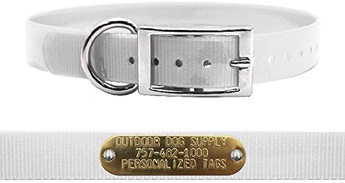 Heavy Duty Waterproof D-Ring Dog Collar w Personalized Name Tag, White 18"