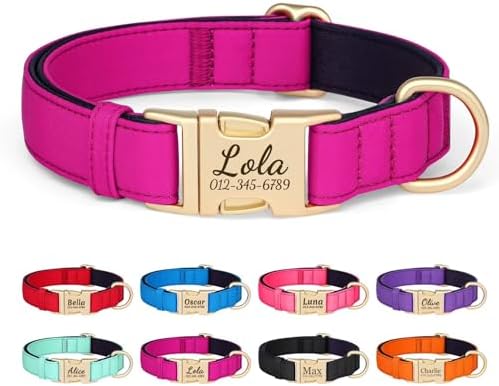 PET ARTIST Colorful Personalized Dog Collars, Breathable Soft, Hot Pink,L