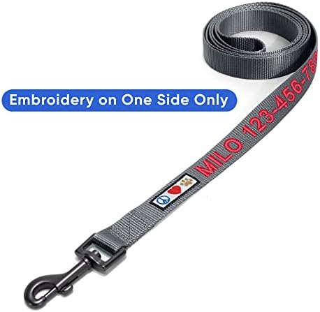 Pawtitas Personalized 6 ft Grey Dog Leash XXS/Cat Custom Name and Phone Embroidery Strong Nylon Leash for Small Breeds