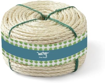 WePet Cat Natural Sisal Rope for Scratching Post Tree Replacement, Hemp Rope for Repairing, Recovering or DIY Scratcher, White, 180FT