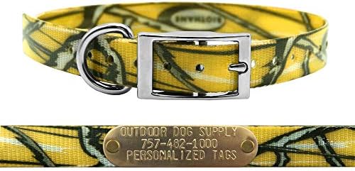 Waterproof D-Ring Dog Collar w Custom Name Tag 3/4x15, YEL Camo