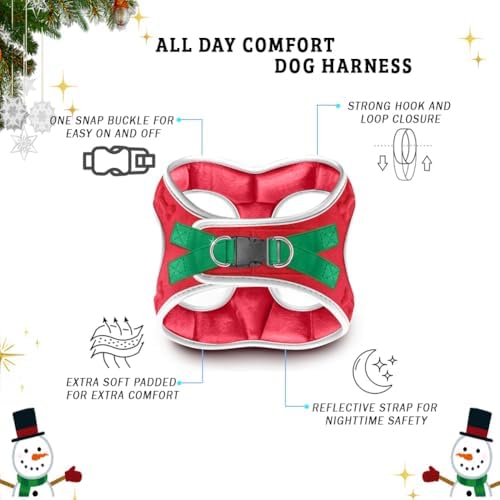Comfort Fit Step-in Dog Harness All-Weather Dog & Puppy Harness Adjustable Extra Comfort Soft Padded No-Pull Vest for Small Medium Dogs Easy to Put On Secure Buckle Fit (Plush Both Side Velvet)
