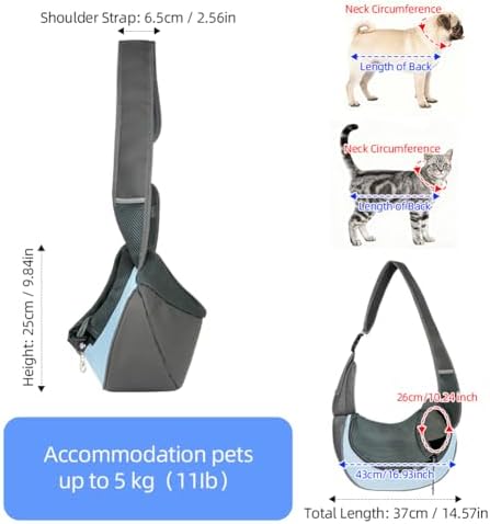 Dog Sling Carrier, Mesh Breathable Puppy Sling with Soft Adjustable Widen Padded Strap, Hand-Free Dog Purse Carriers for Small Dogs Cats, Pet Carrier Backpack for Travel Outdoor, Blue