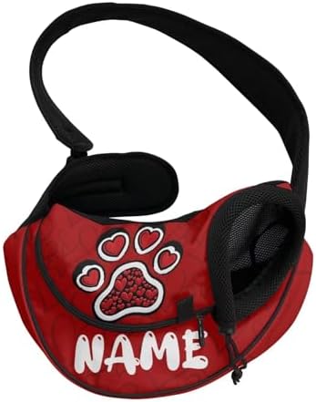 COEQINE Personalized Red Dog Paw with Name Puppy Carrying Bag Custome