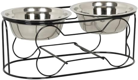 YML 5-Inch Wrought Iron Stand with Small Double Stainless Steel Feeder Bowl
