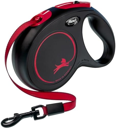 FLEXI® New Classic Tape Retractable Dog Leash, Medium 16ft -Black Red