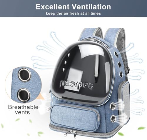 Cat Backpack Carrier, Breathable Cat Bubble Backpack Large Space Cat Carrier Backpack for Kitty Small Dog, Foldable Airline Approved Cat Backpack, Transparent Pet Travel Backpack Up to 20 lbs (Blue)
