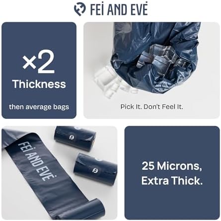 Fei & Eve Dog Poop Bags 8 Rolls, Extra Thick 25 Micron & 100% Leak-Proof