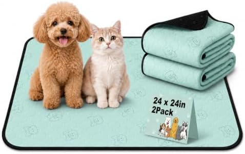 Washable Pee Pads for Dogs 2 Pack, Reusable Waterproof Leak-Proof Puppy Training Pads, Super Absorbent Non-Slip Dog Whelping Pads for Crate, Playpen, Bed & Floor (24"x24" Green)