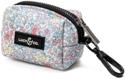 Lucy & Co. Ditsy Daydream Dog Poop Bag Holder and Dispenser, Clips to Leash, Water-Repellent Neoprene, Includes Refill Roll