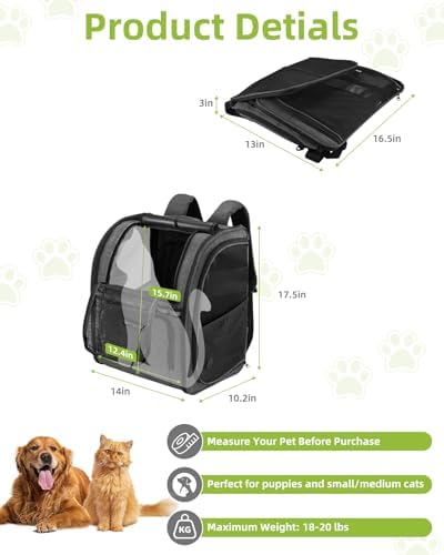 Cat Backpack Carrier with Breathable Mesh, Pet Carrier Backpack for Cats/Small Dogs, Dog Carrier Backpack, Great Ergonomic 3D Design for Travel/Hiking/Outdoor/Vet/Walk-Dark Grey