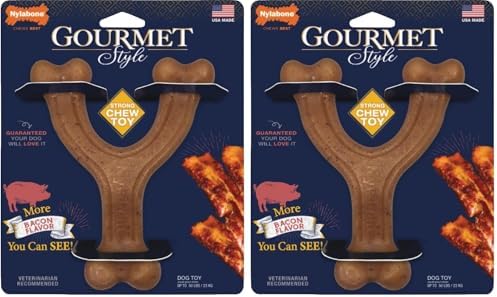 Nylabone Gourmet Style Wishbone Strong Chew Toy for Dogs, Bacon Flavor, Large - Up to 50 lbs, 1 Count (Pack of 2)